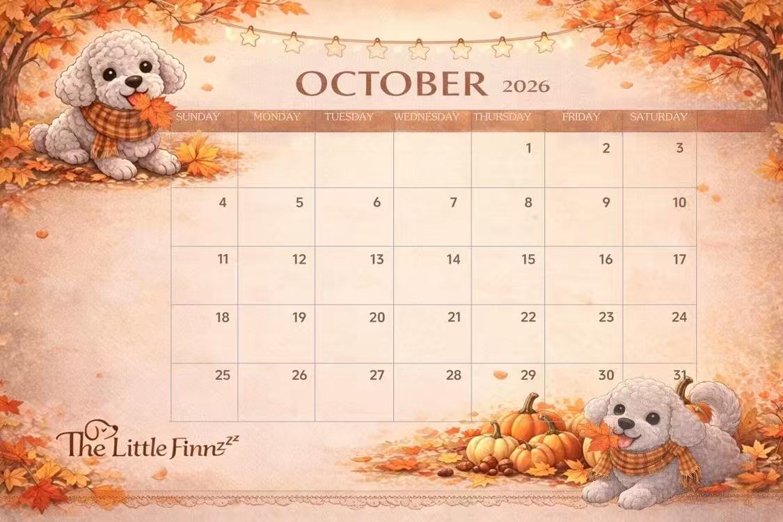 October 2026 Finn Enjoying His Autumn Leaves Moments Calendar Card