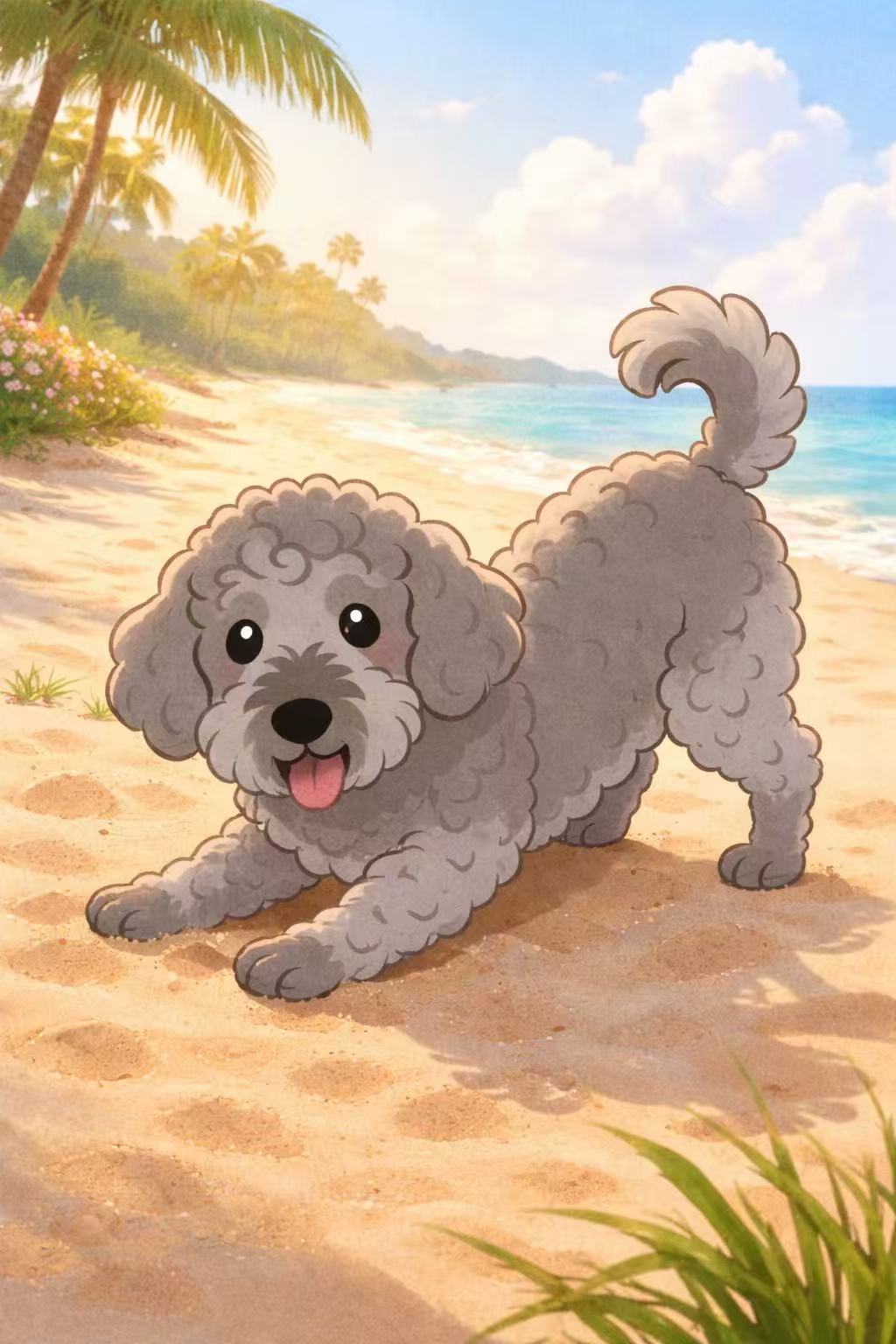 August 2026 Finn at the Summer Beach Calendar Card