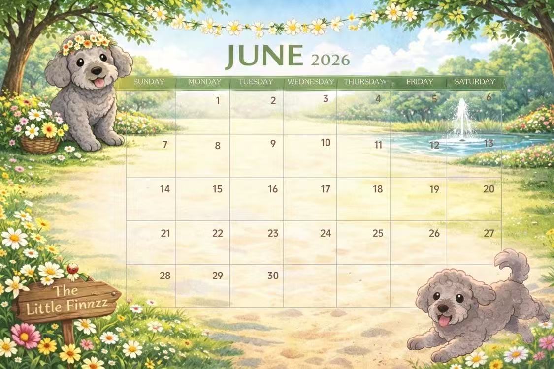 June 2026 Finn at the Summer Garden Calendar Card